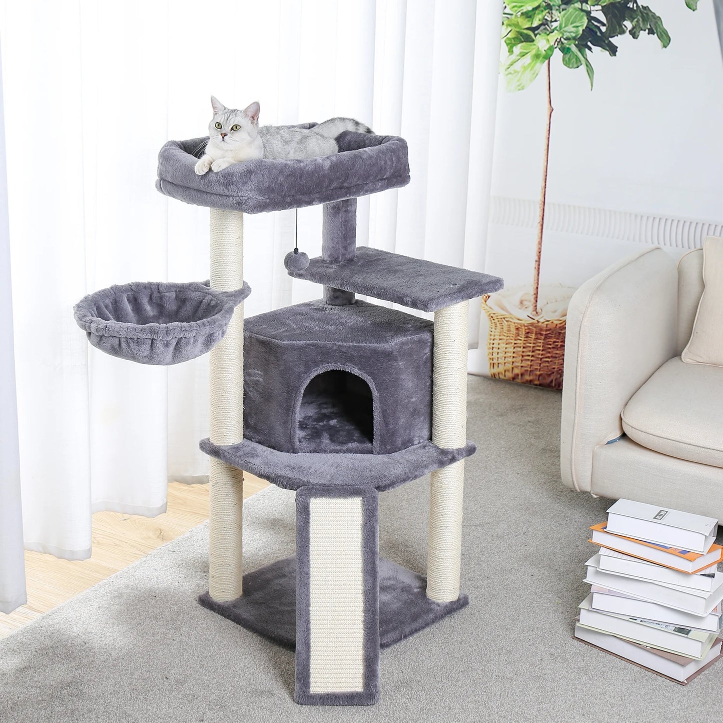 Multi-Level Cat Tree with Cozy Bed and Sisal Scratching Posts for Pets