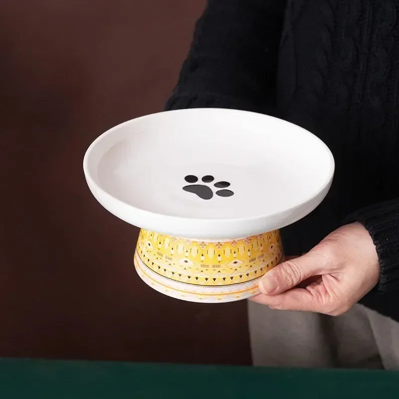 Hign Concerned Cat Ceramic Raised Feeding Bowl For Pets