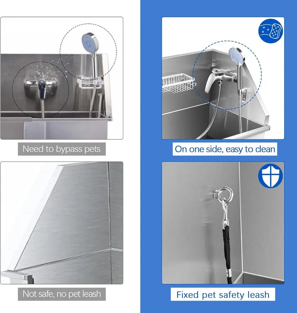 34 Inch Dog Bathing Station for Small Dogs with Sliding Door and Detachable Stairs