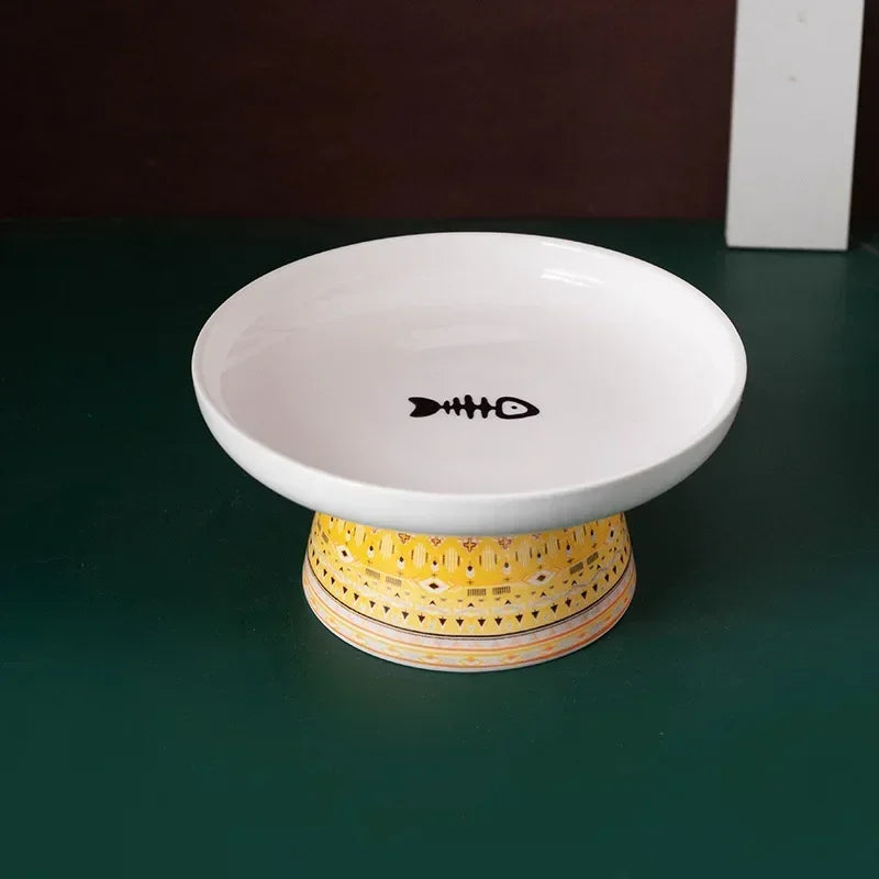 Hign Concerned Cat Ceramic Raised Feeding Bowl For Pets