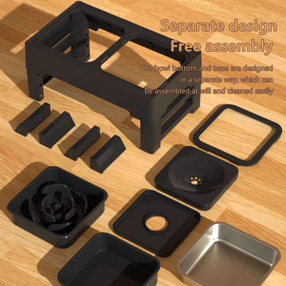 3 In 1 Adjustable Height Stainless Steel Pet Slow Feed Water Bowl