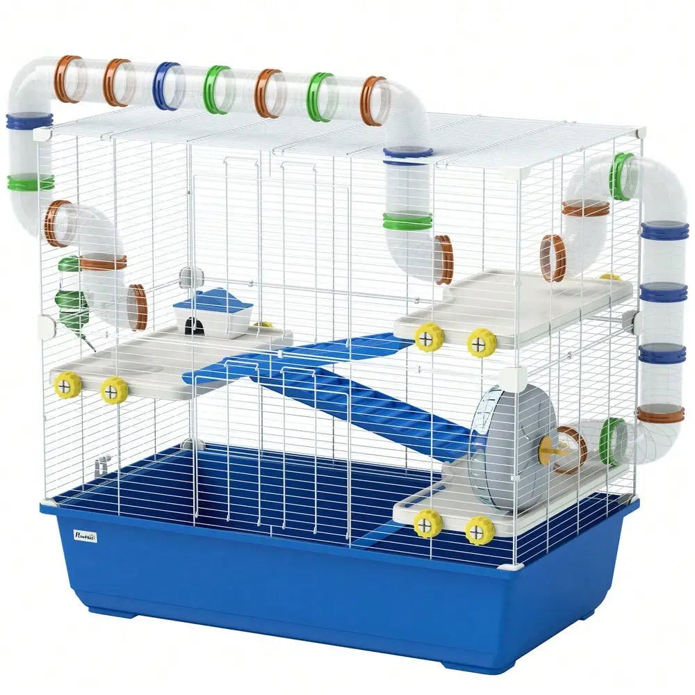 Vibrant 4 Tier Hamster Cage with Tunnel Tube System for Fun Exploration