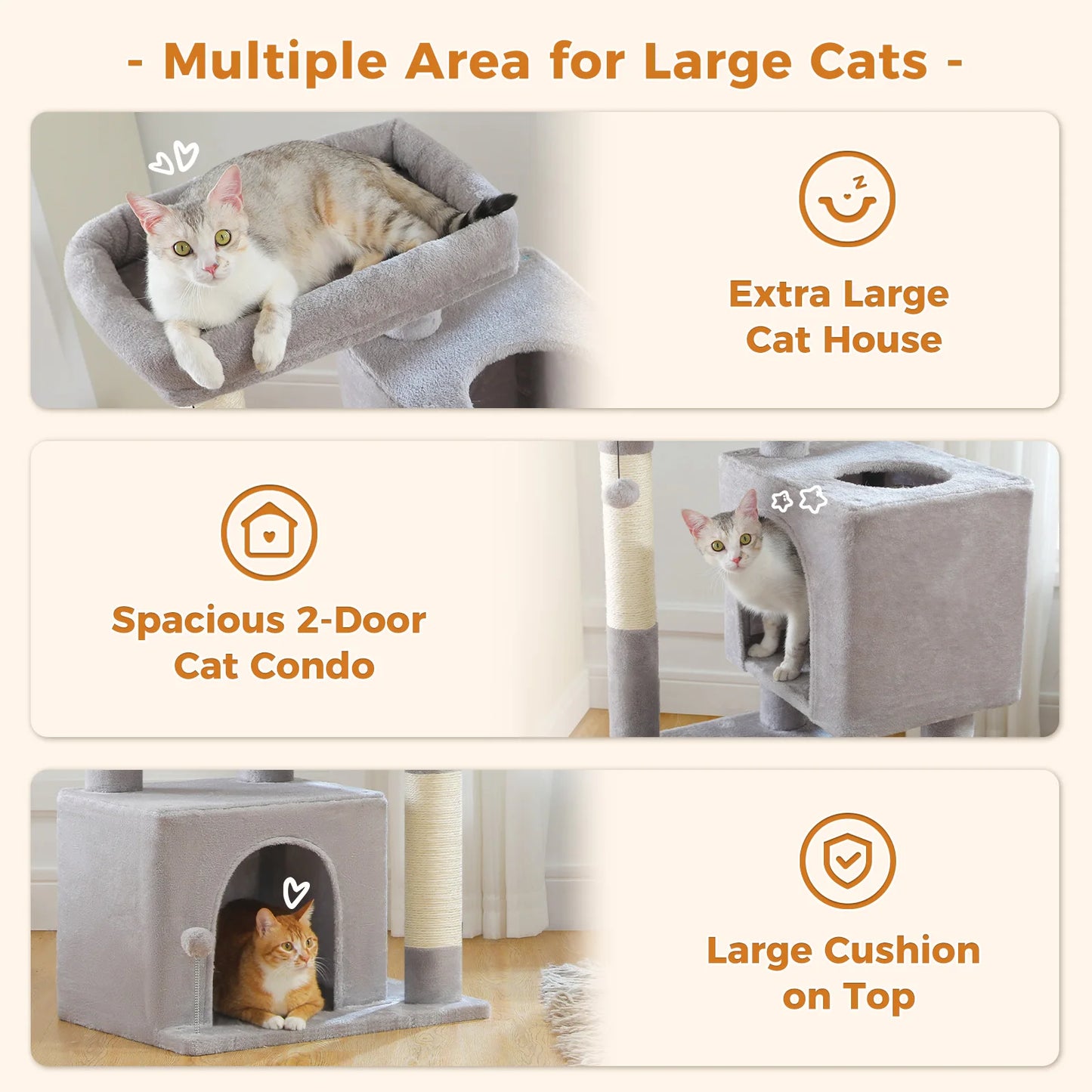 PEQULTICN Three Level Cat Tree With Cat House And Pompoms