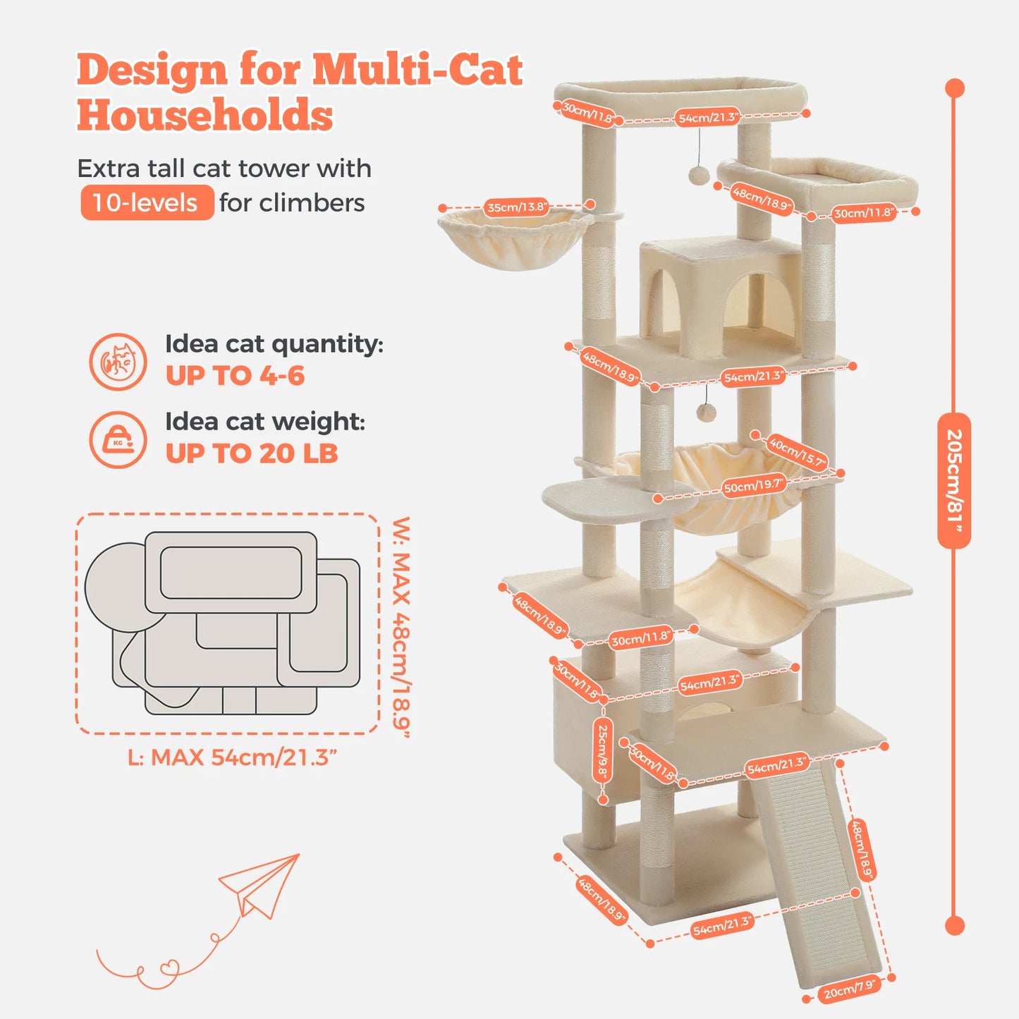 PAWZ Road Cat Tree Tower Condos And Hammock For Cats