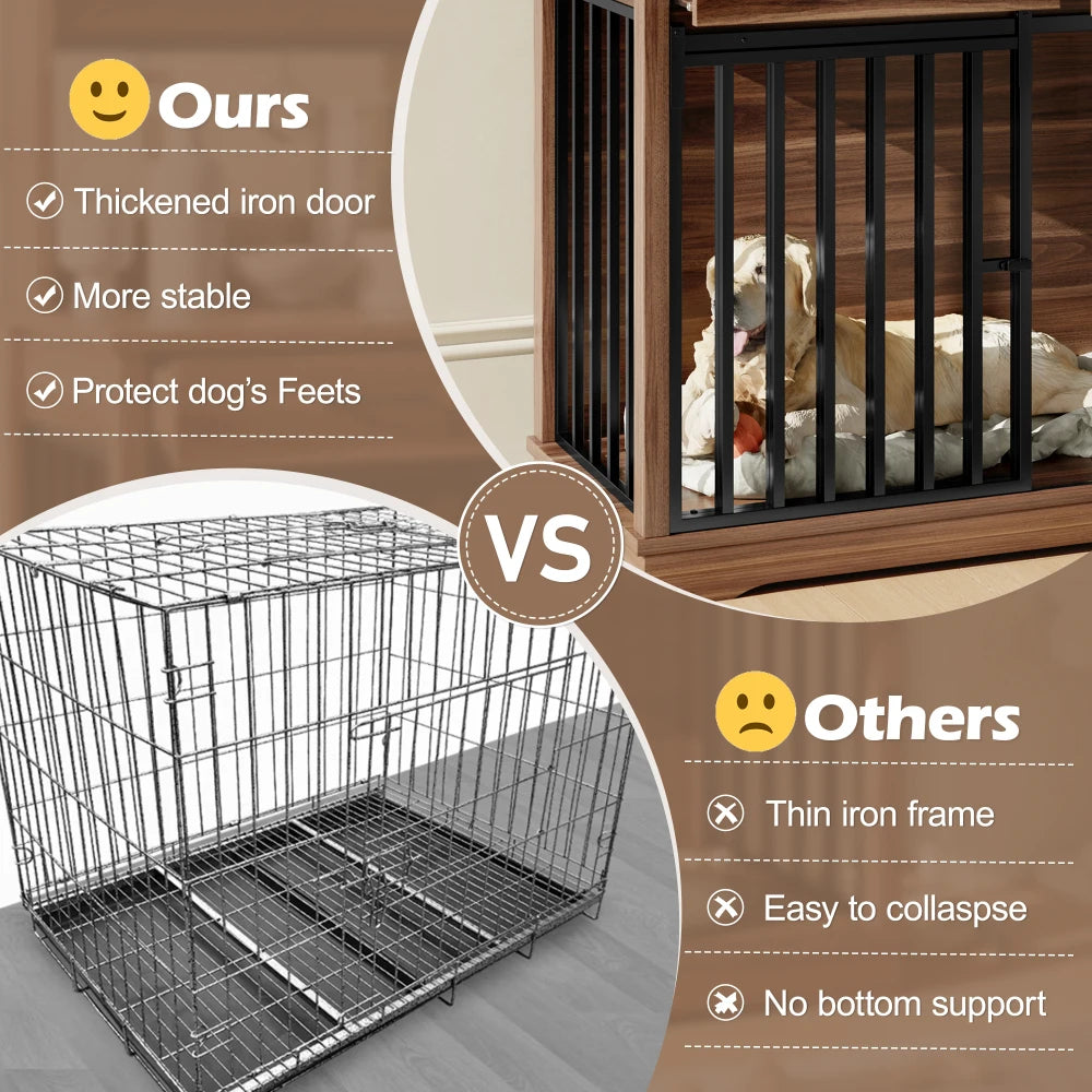 38 Inch Heavy Duty Dog Crate Furniture with Storage Drawers and Shelves