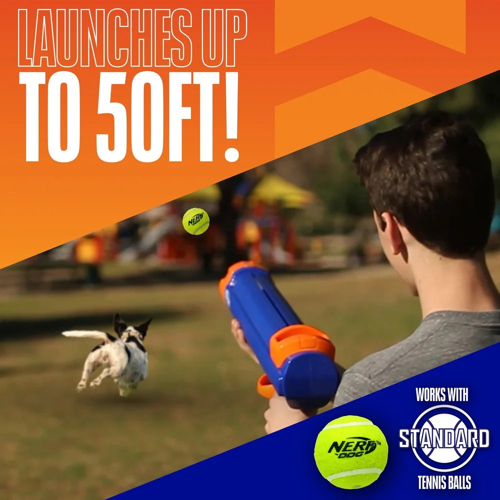 Tennis Ball Blaster Dog Toy with Adjustable Power and Hands-Free Pickup