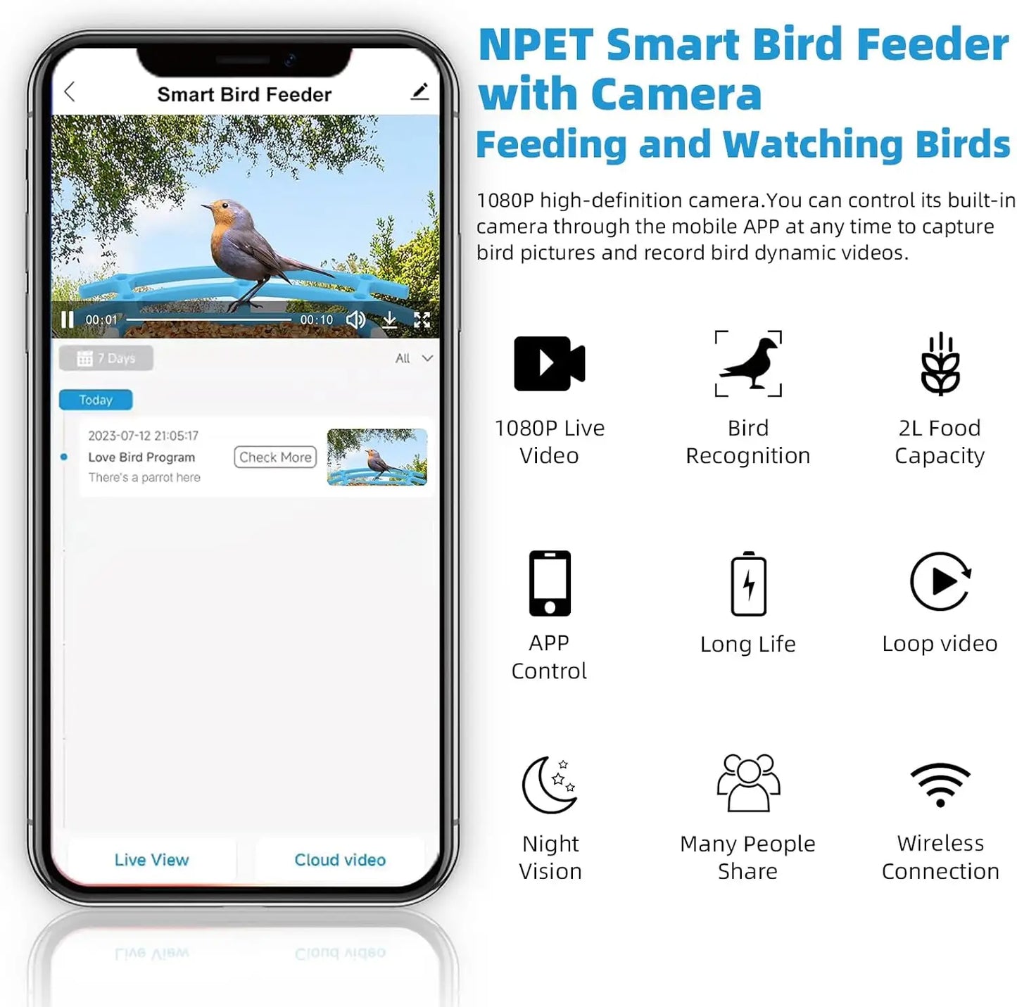 Hign-Concerned NPET Smart Bird Feeder With HD Camera
