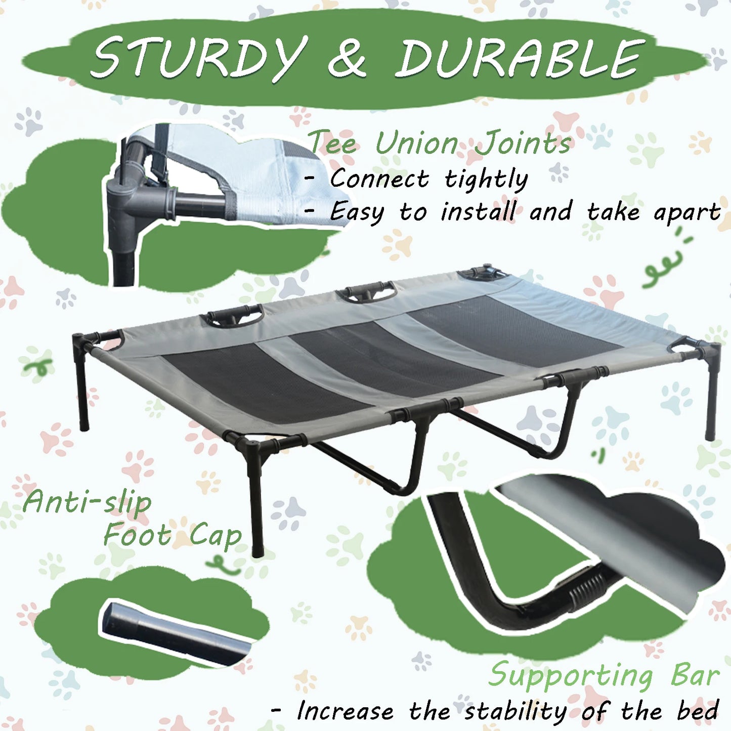 Elevated Dog Bed with Canopy Anti Scratch Portable Cot for Indoor Outdoor Use