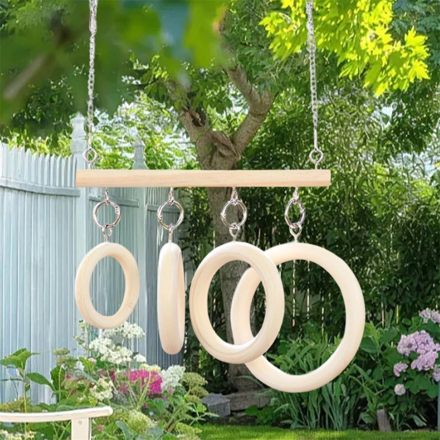 Natural Wooden Bird Perch Swing With Circle Tunnel Toy