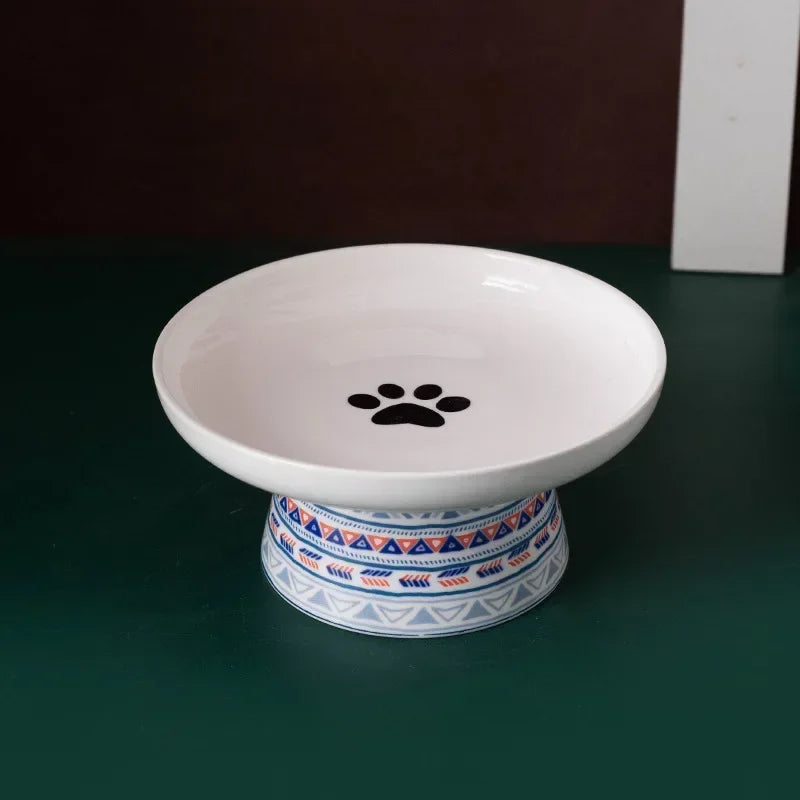Hign Concerned Cat Ceramic Raised Feeding Bowl For Pets