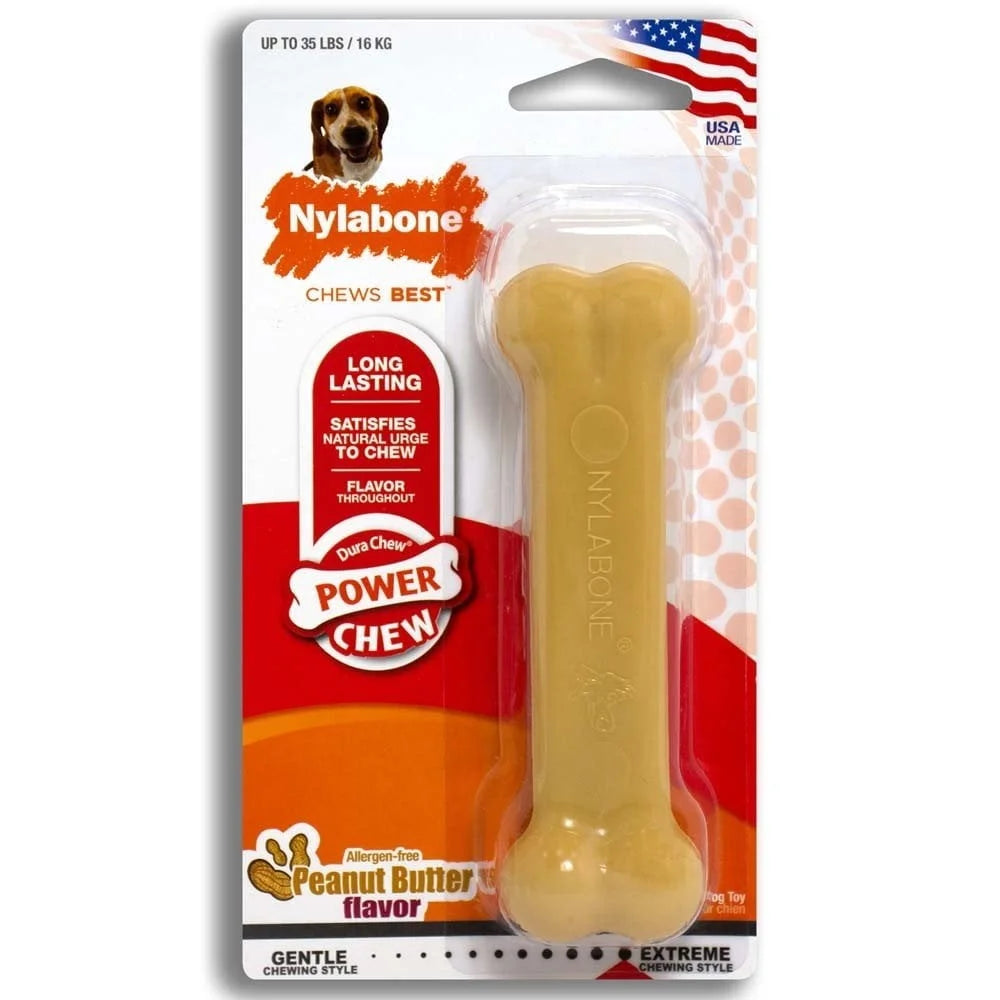 Durable Nylon Dog Chew Toy Power Chew Bone Peanut Butter Flavor for Aggressive Chewers