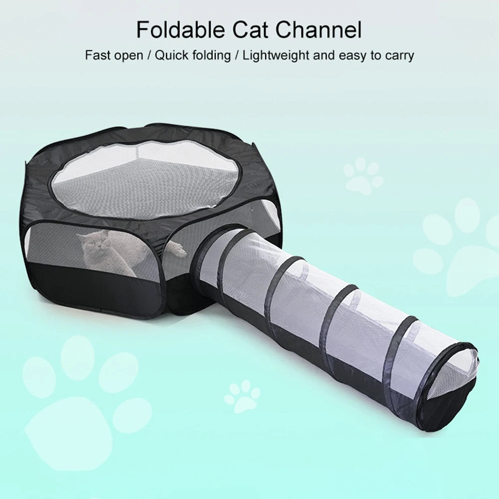 2 In 1 Cat Tunnel Rabbit Cage Foldable Multifunctional Pet Toy Supplies
