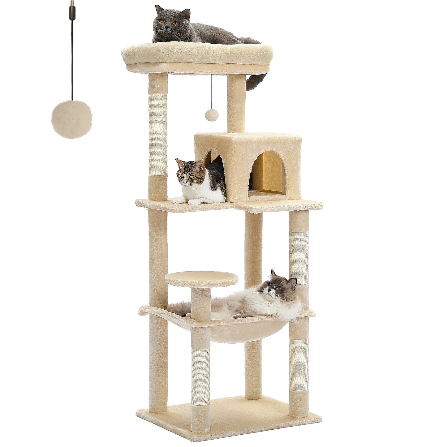 5-Level Cat Tree Tower for Large Indoor Cats with Hammock and Scratching Posts