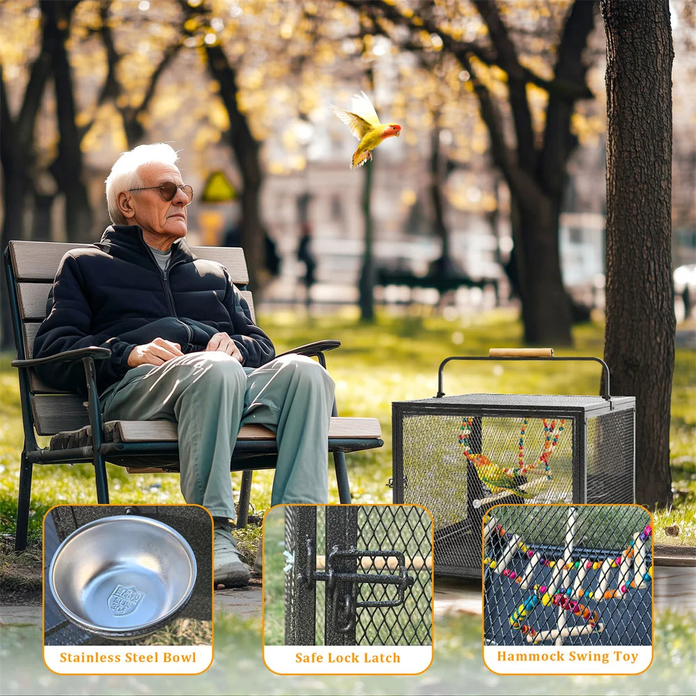 Heavy Duty Wrought Iron Bird Cage Travel Carrier With Perch