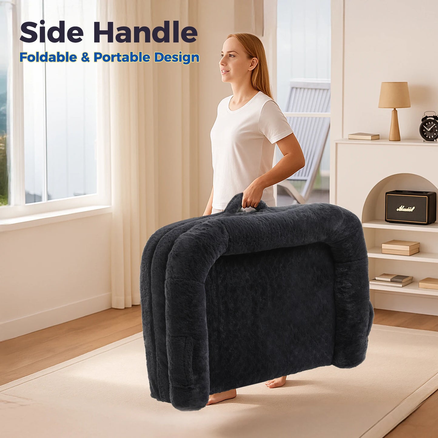 Portable Foldable Dog Bed Mat Machine Washable Faux Fur for Pets
