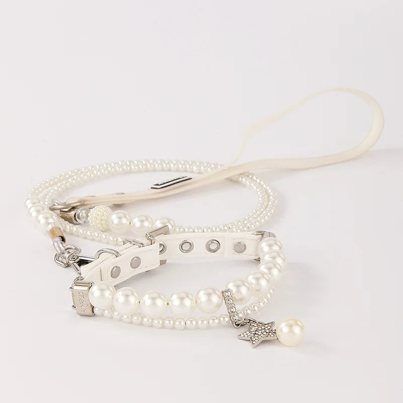 CN Shanghai Pearl Pet Collar And Leash Set With Star Charm