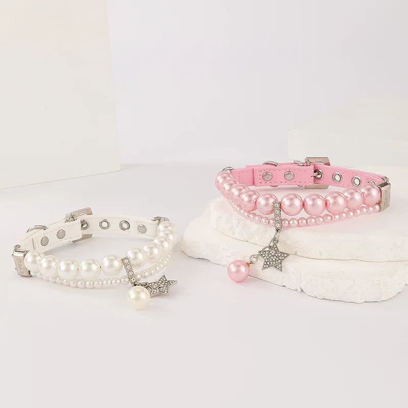 CN Shanghai Pearl Pet Collar And Leash Set With Star Charm
