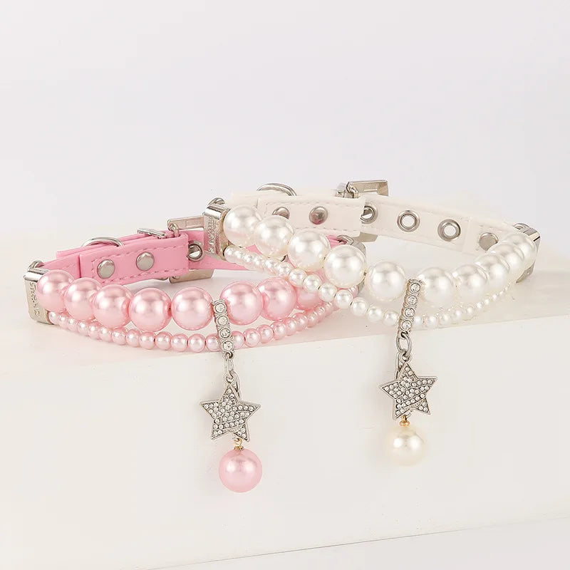 CN Shanghai Pearl Pet Collar And Leash Set With Star Charm