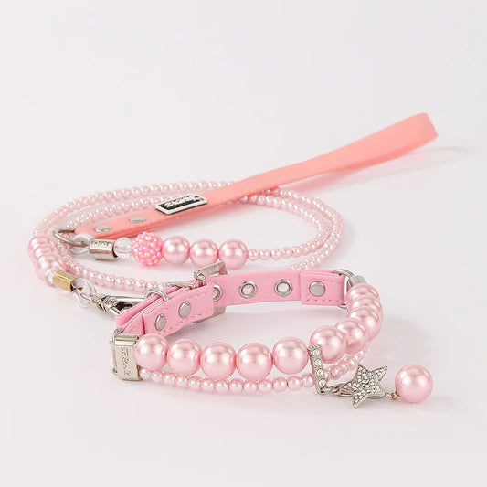 CN Shanghai Pearl Pet Collar And Leash Set With Star Charm