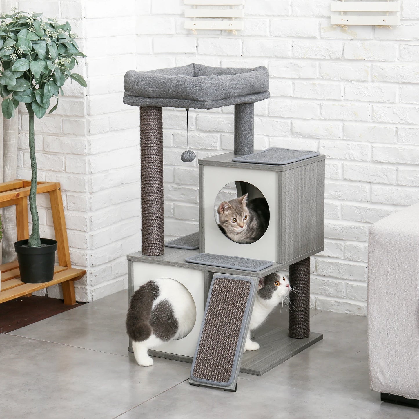 Multi-Level Cat Tree with Cozy Bed and Sisal Scratching Posts for Pets