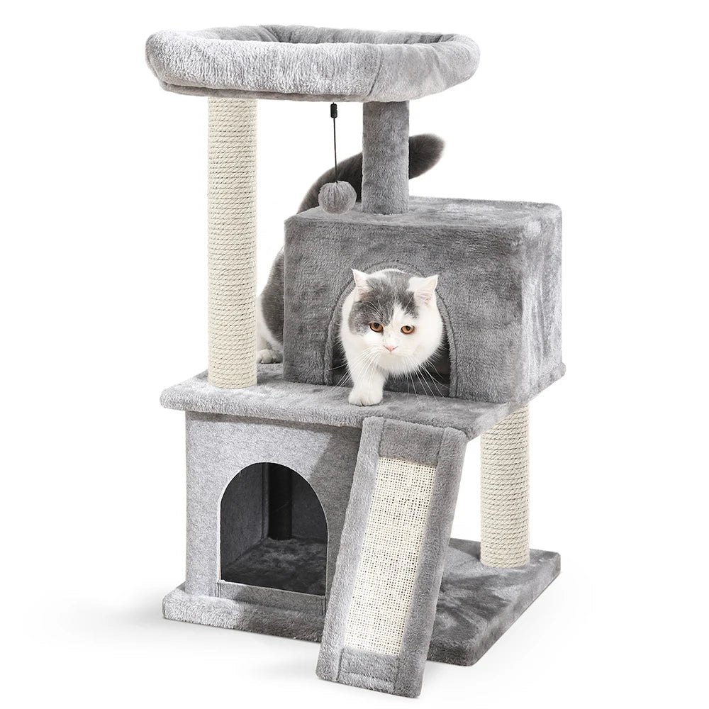 Multi-Level Cat Tree with Cozy Bed and Sisal Scratching Posts for Pets