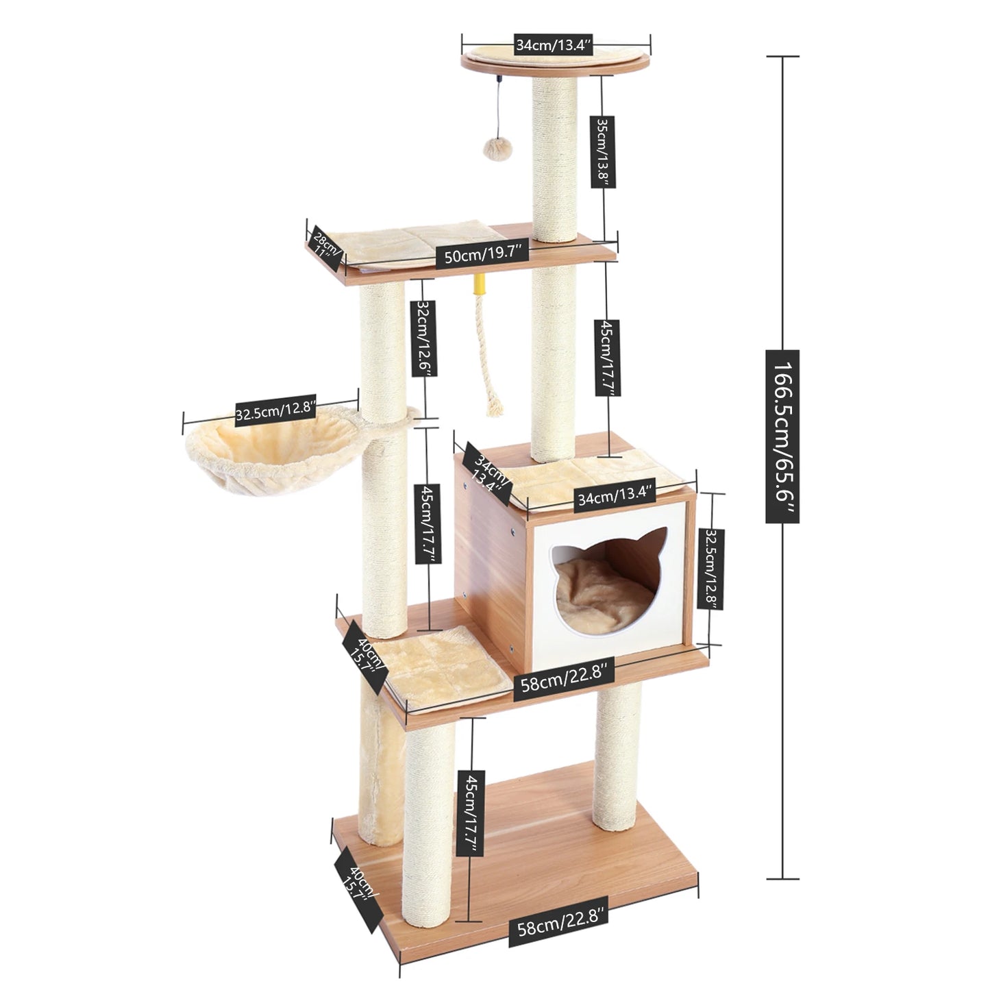 Multi-Level Cat Tree with Cozy Bed and Sisal Scratching Posts for Pets