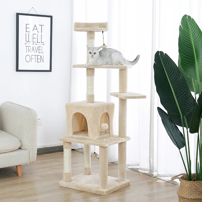 Multi-Level Cat Tree with Cozy Bed and Sisal Scratching Posts for Pets
