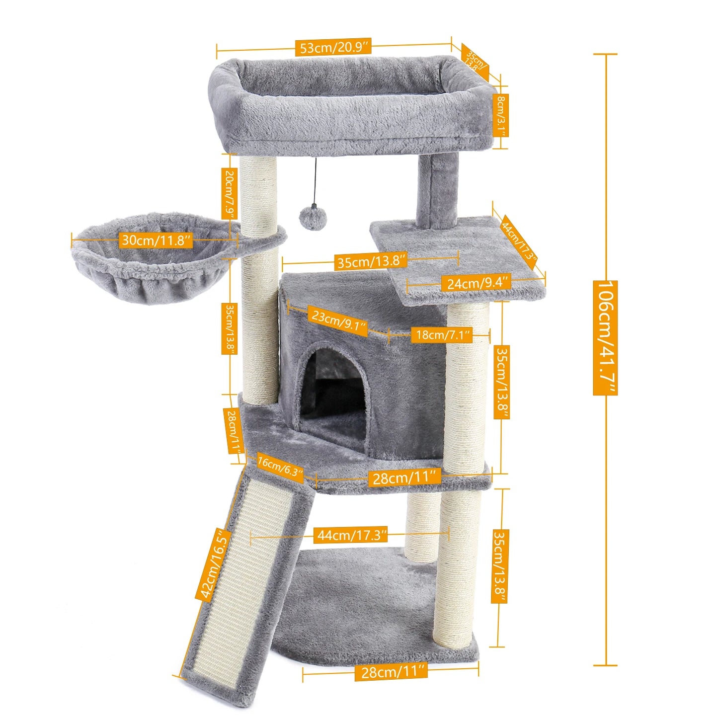 Multi-Level Cat Tree with Cozy Bed and Sisal Scratching Posts for Pets