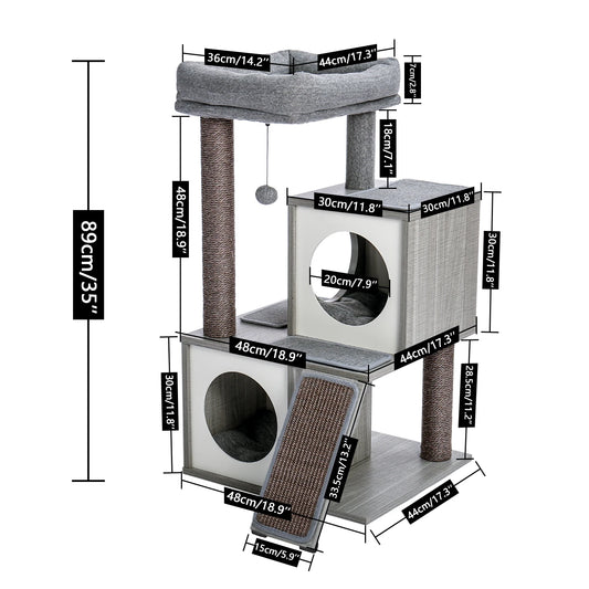 Multi-Level Cat Tree with Cozy Bed and Sisal Scratching Posts for Pets