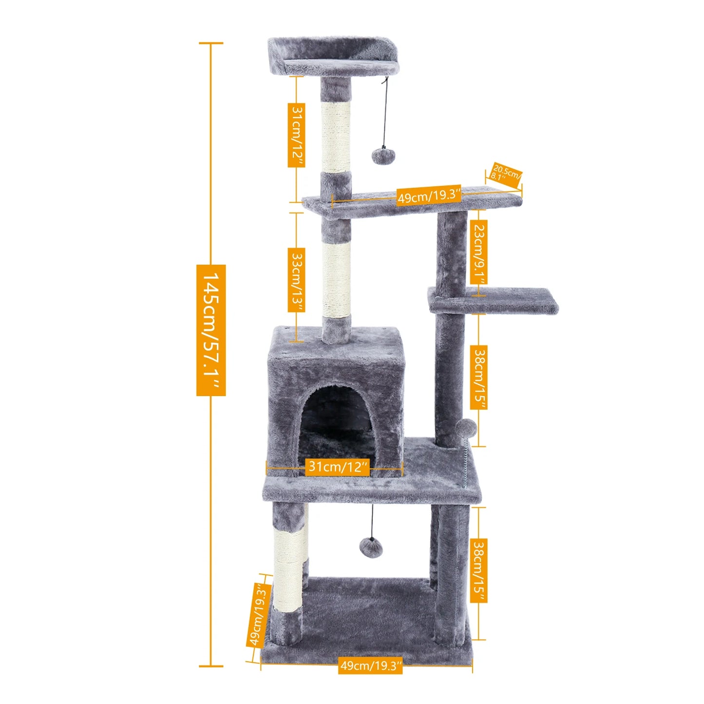 Multi-Level Cat Tree with Cozy Bed and Sisal Scratching Posts for Pets