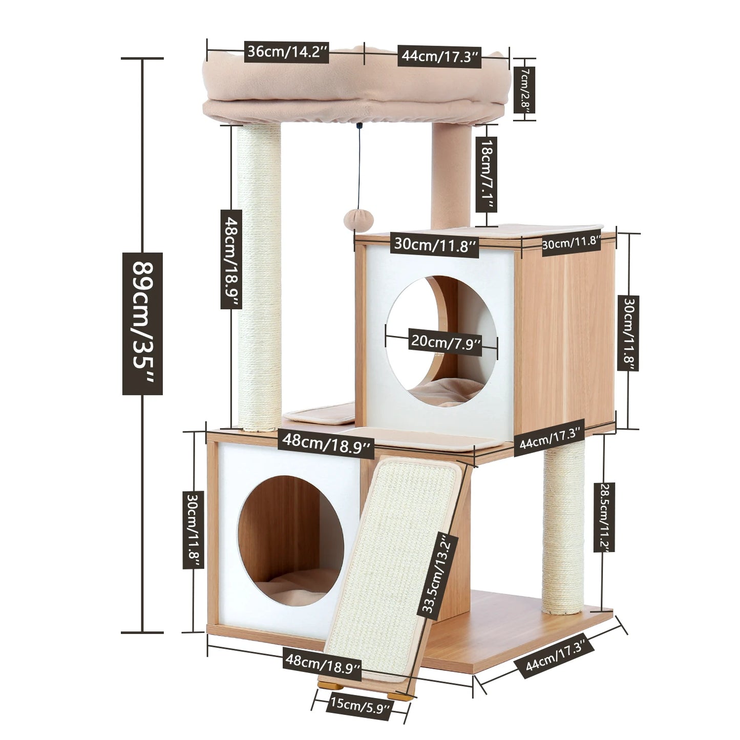 Multi-Level Cat Tree with Cozy Bed and Sisal Scratching Posts for Pets