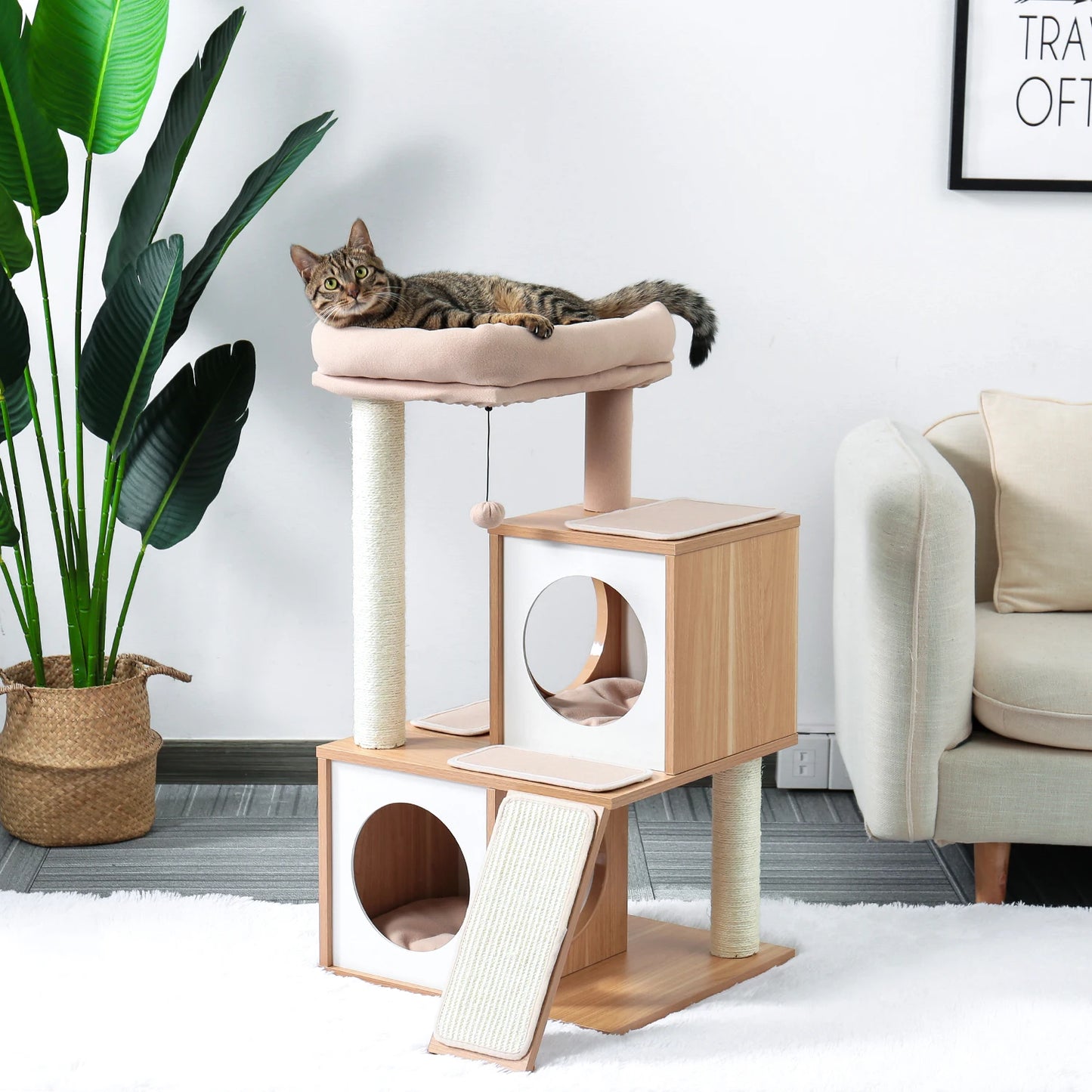 Multi-Level Cat Tree with Cozy Bed and Sisal Scratching Posts for Pets