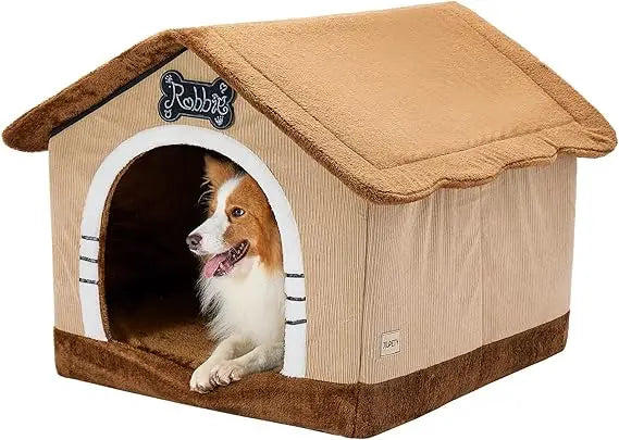 Large Insulated Indoor Dog House with Frame for Dogs 25-60 lb Cozy Gray Bed