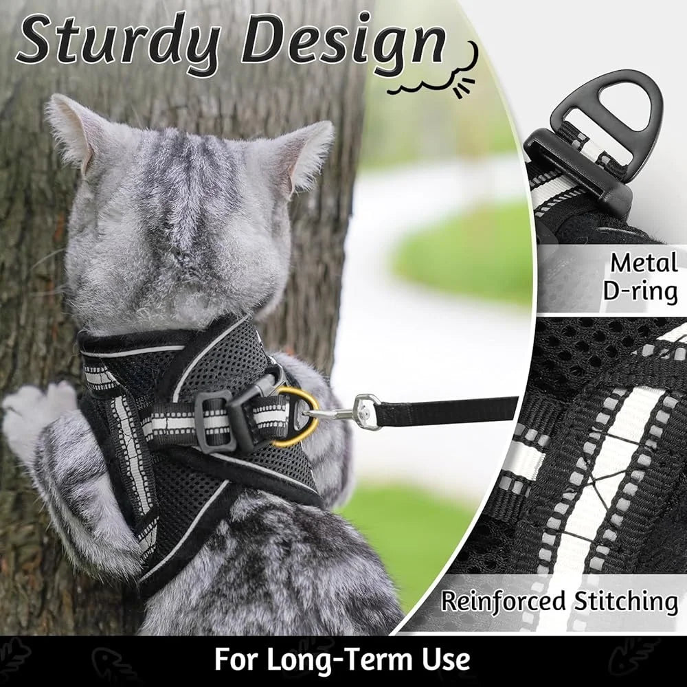 Escape Proof Cat Harness and Leash Set Adjustable Soft Vest for Outdoor Walks