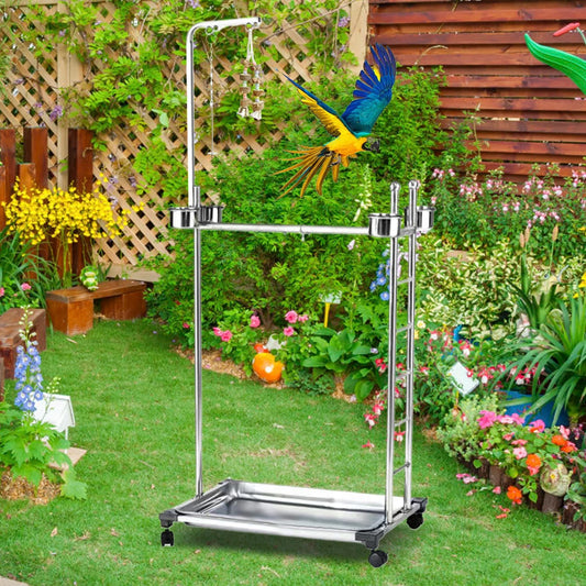 VKTECH Parrot Play Stand With Feeding Bowls Perch Training