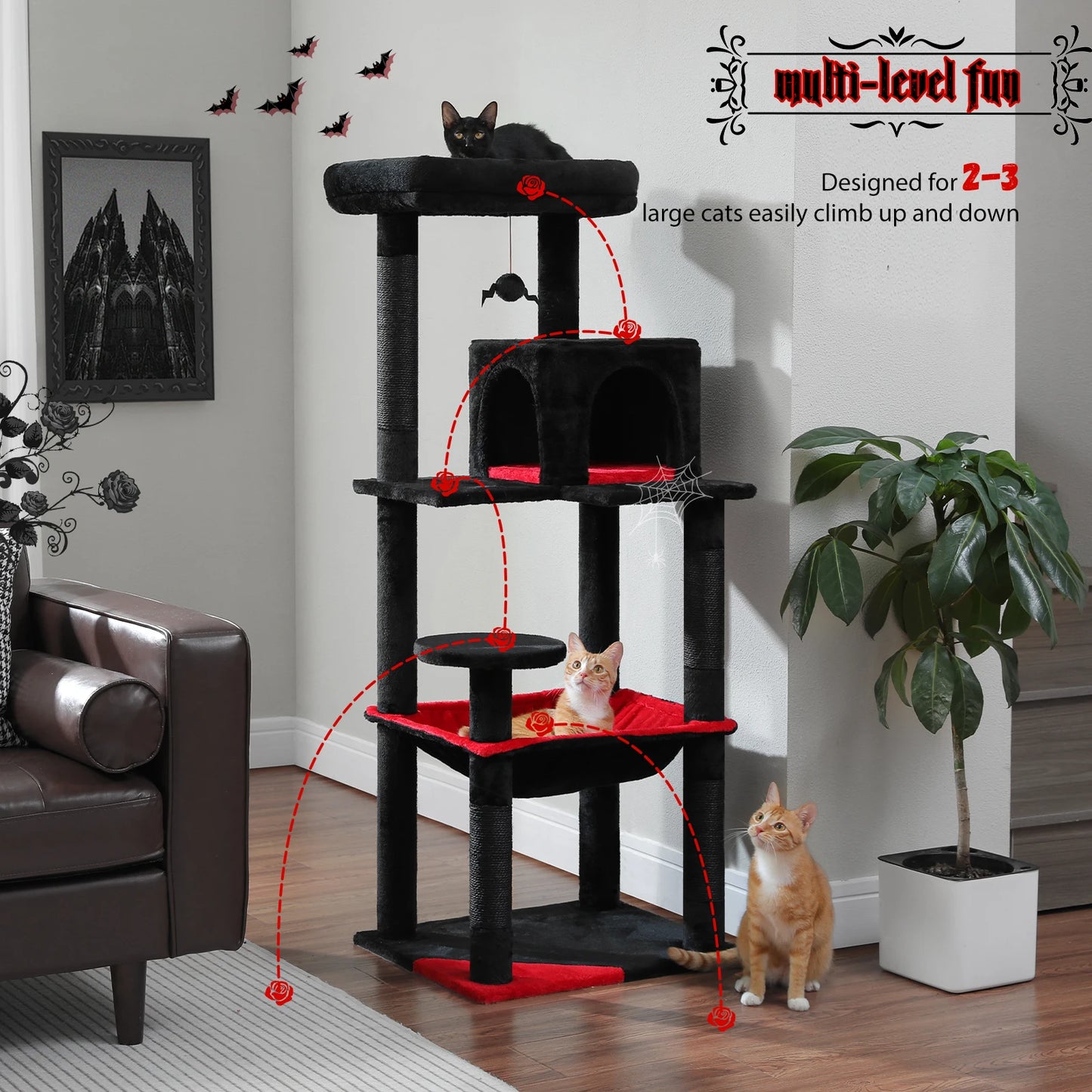 5-Level Cat Tree Tower for Large Indoor Cats with Hammock and Scratching Posts