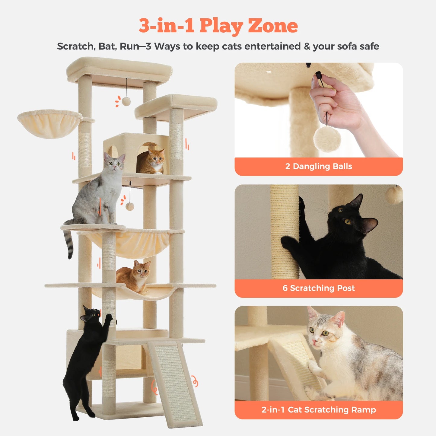 PAWZ Road Cat Tree Tower Condos And Hammock For Cats