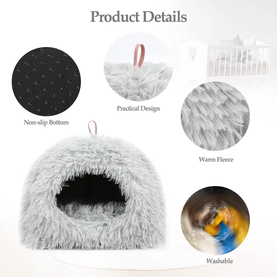 Plush Calming Hideout Bed for Small Animals Like Guinea Pigs and Rabbits Grey