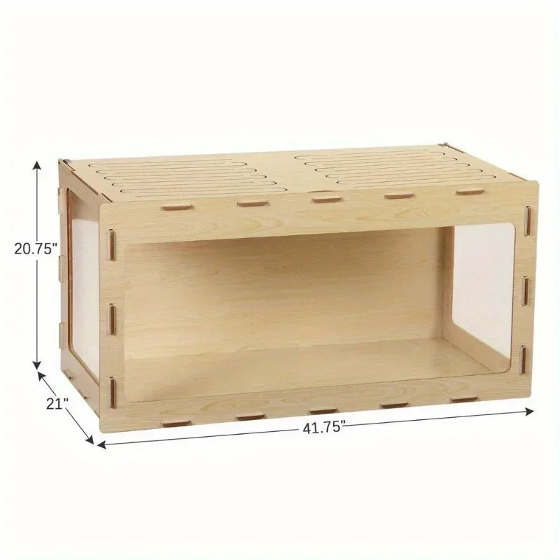 Large Wooden Hamster Cage with Acrylic Board and Flip Top for Comfortable Habitat