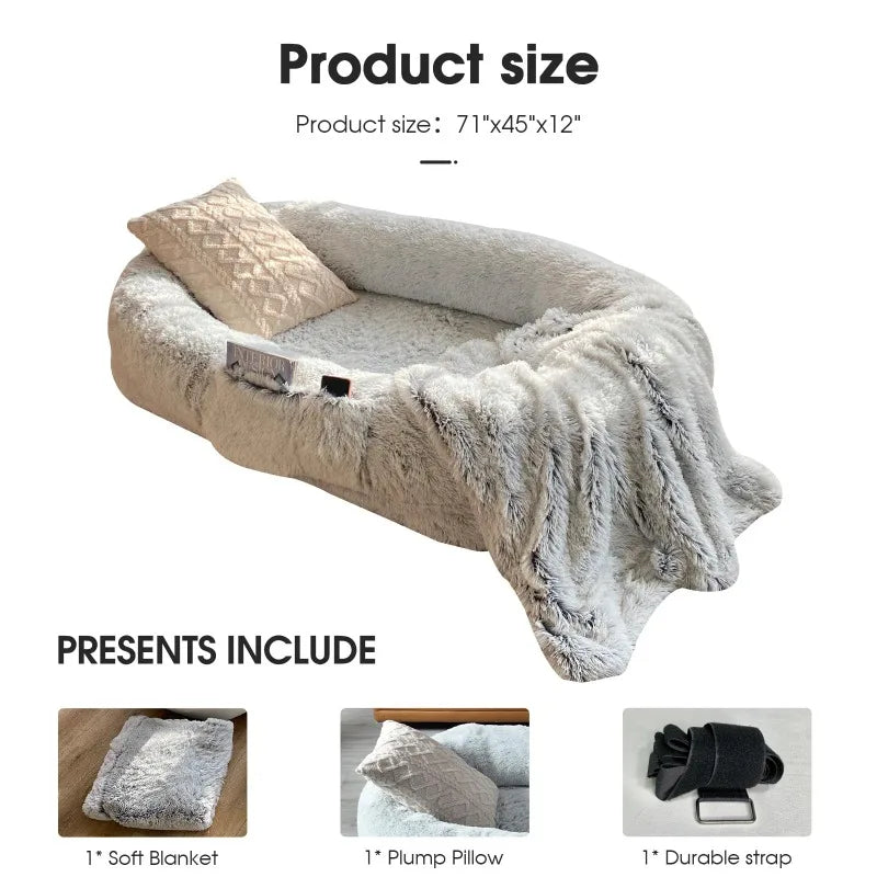 Human Dog Bed Washable Faux Fur Orthopedic Napping Sofa for Pets and People