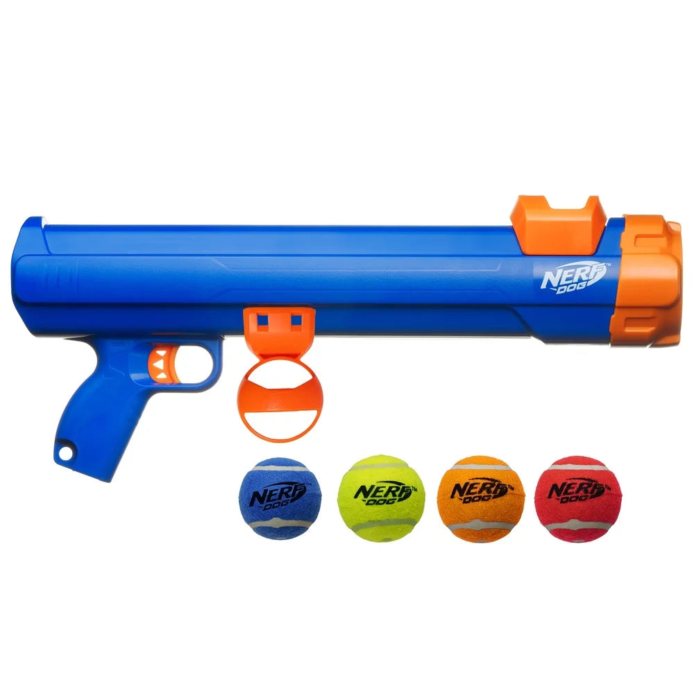 Tennis Ball Blaster Dog Toy with Adjustable Power and Hands-Free Pickup