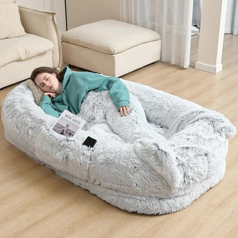 Human Dog Bed Washable Faux Fur Orthopedic Napping Sofa for Pets and People