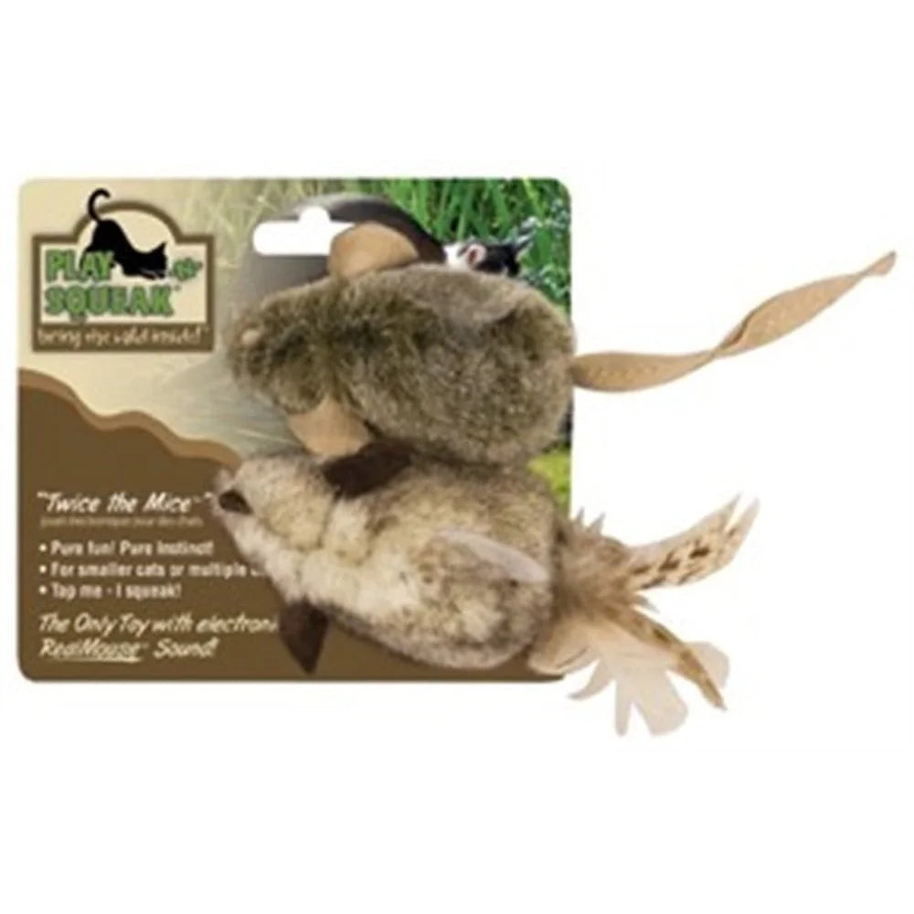 Interactive Catnip Mouse Toy Pack of 2 with Realistic Sound and Feathered Tail
