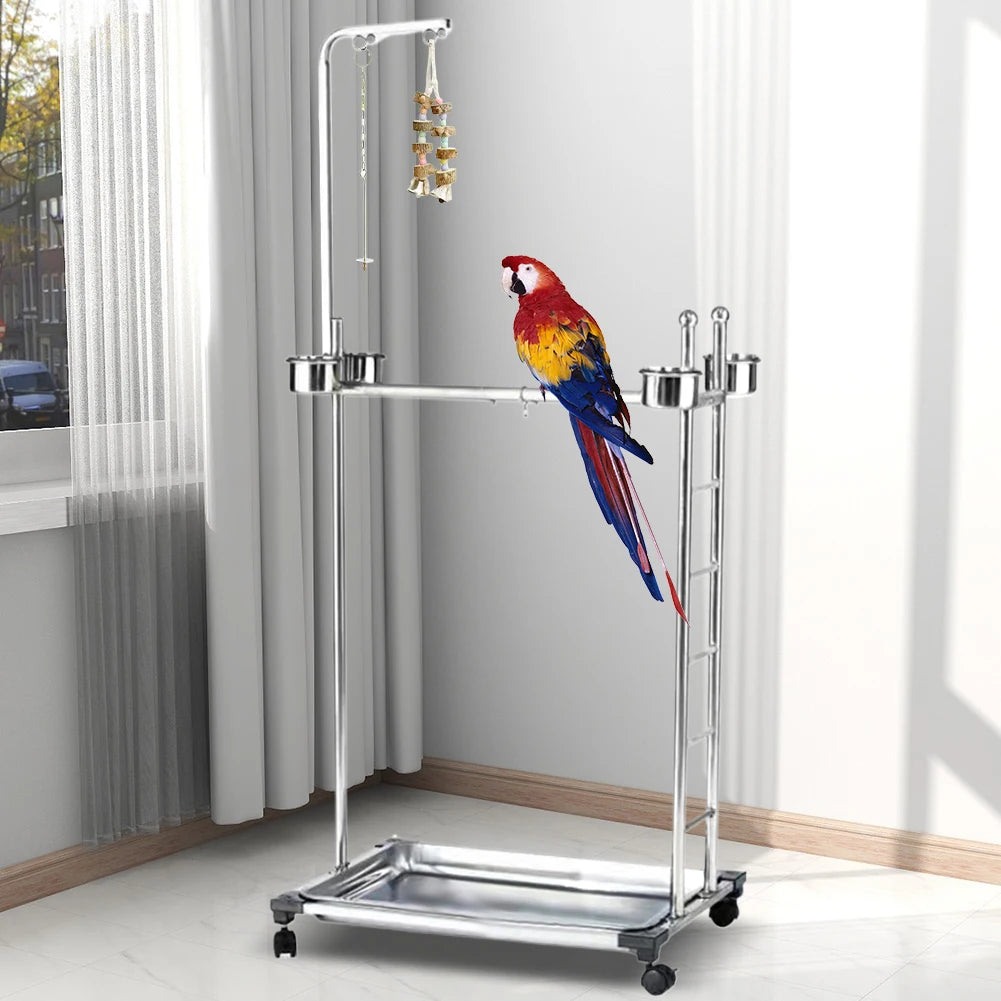VKTECH Parrot Play Stand With Feeding Bowls Perch Training