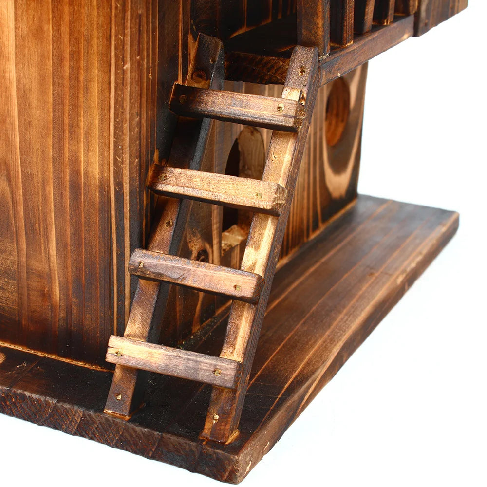 Wooden Hanging Cage House Toy for Pet Birds and Squirrels Outdoor Use