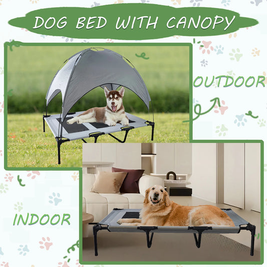 Elevated Dog Bed with Canopy Anti Scratch Portable Cot for Indoor Outdoor Use