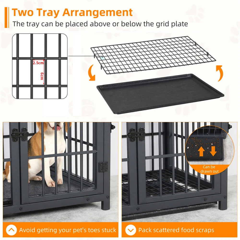 Large Wooden Dog Crate Indoor Furniture Style Elevated Dog Kennel with Tray