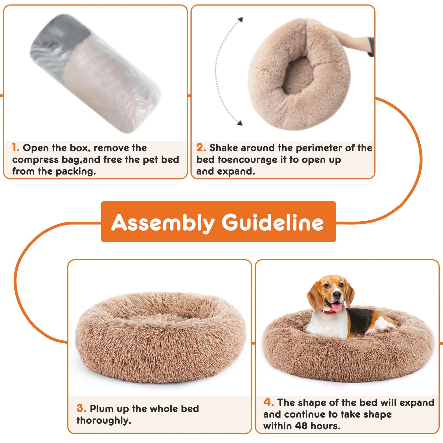 JHK Calming Dog Bed Plush Faux Fur Anti Slip Round Pet Bed