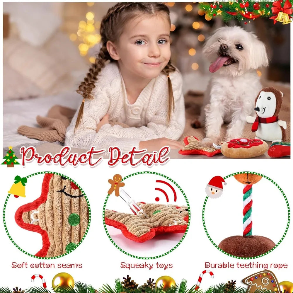 Hign Concerned Christmas Dog Toys Squeaky Plush 9 Pcs Set