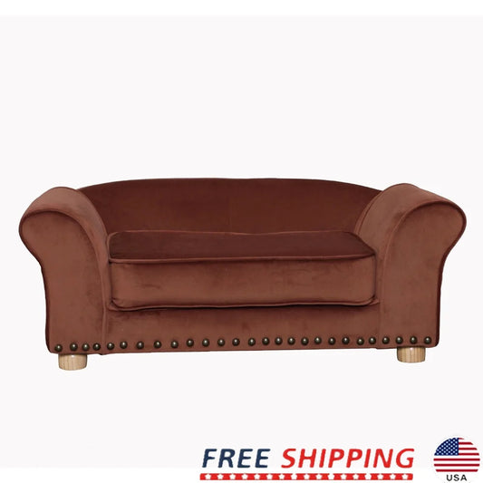 Elegant Faux Velvet Pet Bed Sofa for Medium Dogs and Cats with Removable Cushion
